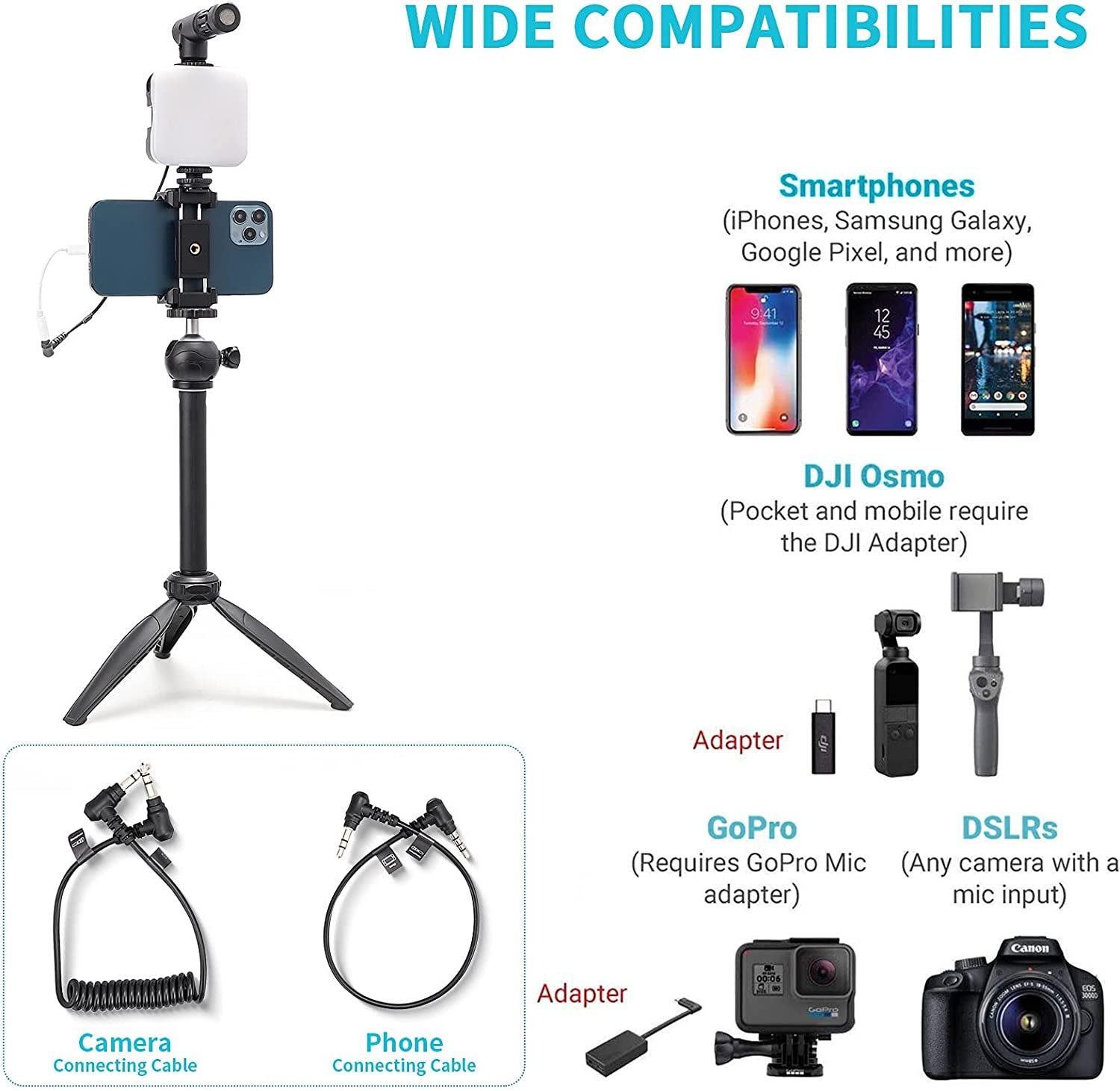 Smartphone Vlogging Kit for Iphone13Promax,Youtube Starter Kit W/Phone Tripod Phone Microphone LED Light Extension Pole,Content Creator Video Kit for Live-Streaming,Youtube,Tiktok(Bsk-3)