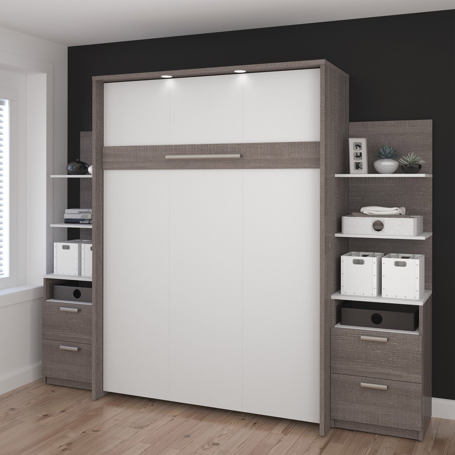 Space Decor Murphy Wall Bed with Two Side Storage Towers