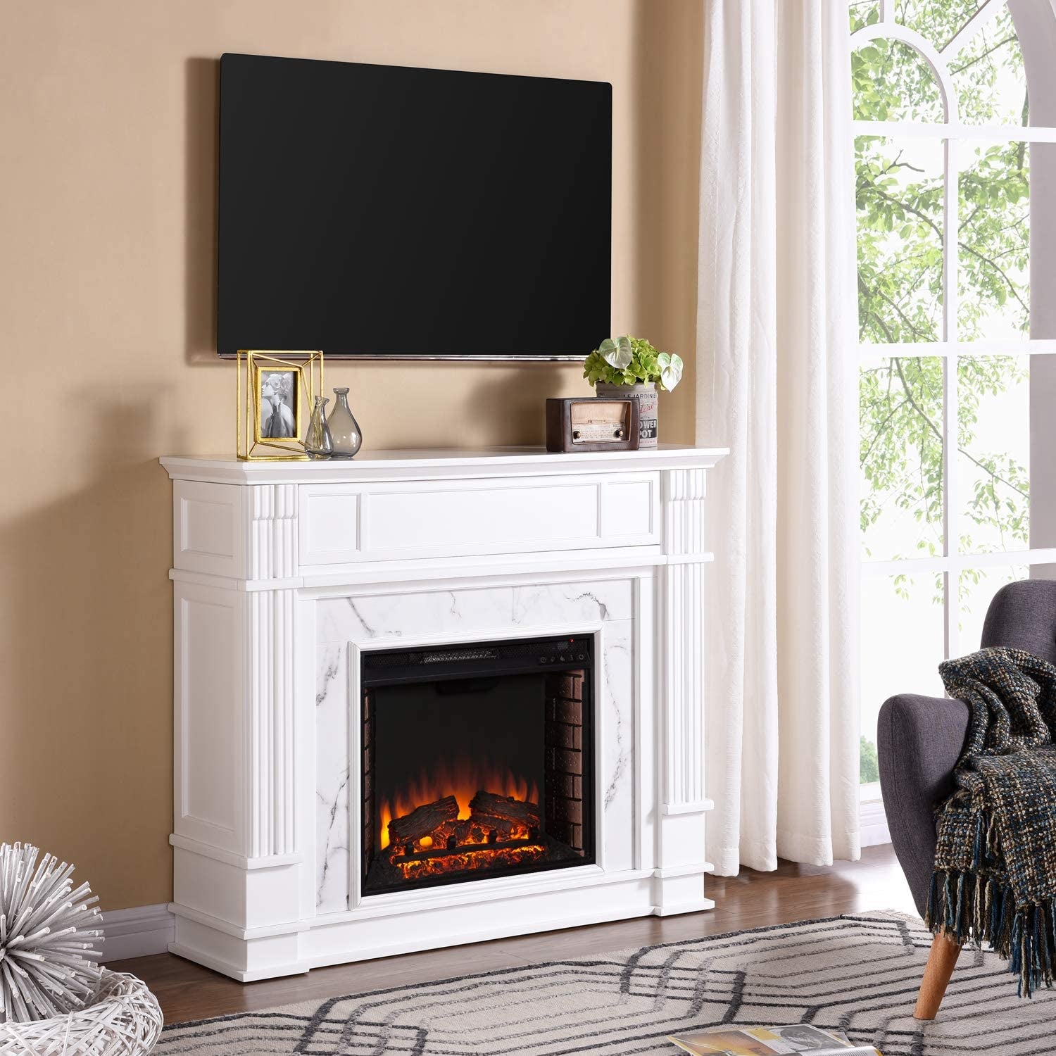 HG Homes Faux Marble Electric Media Fireplace