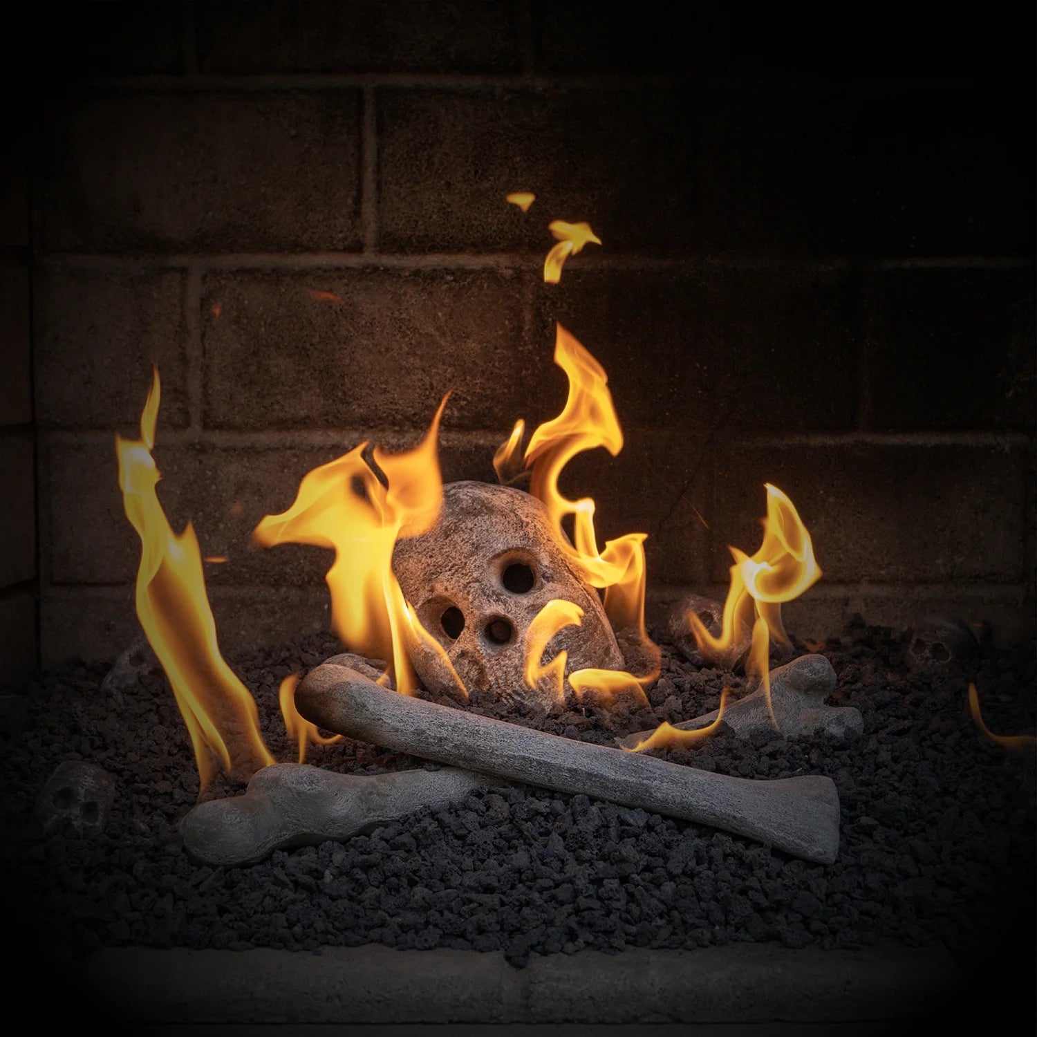 Ceramic Fire Pit Decor | Fire Pit Skulls and Bones | Halloween Pumpkin | for Fire Pits and Fireplaces | Spooky and Scary Decor