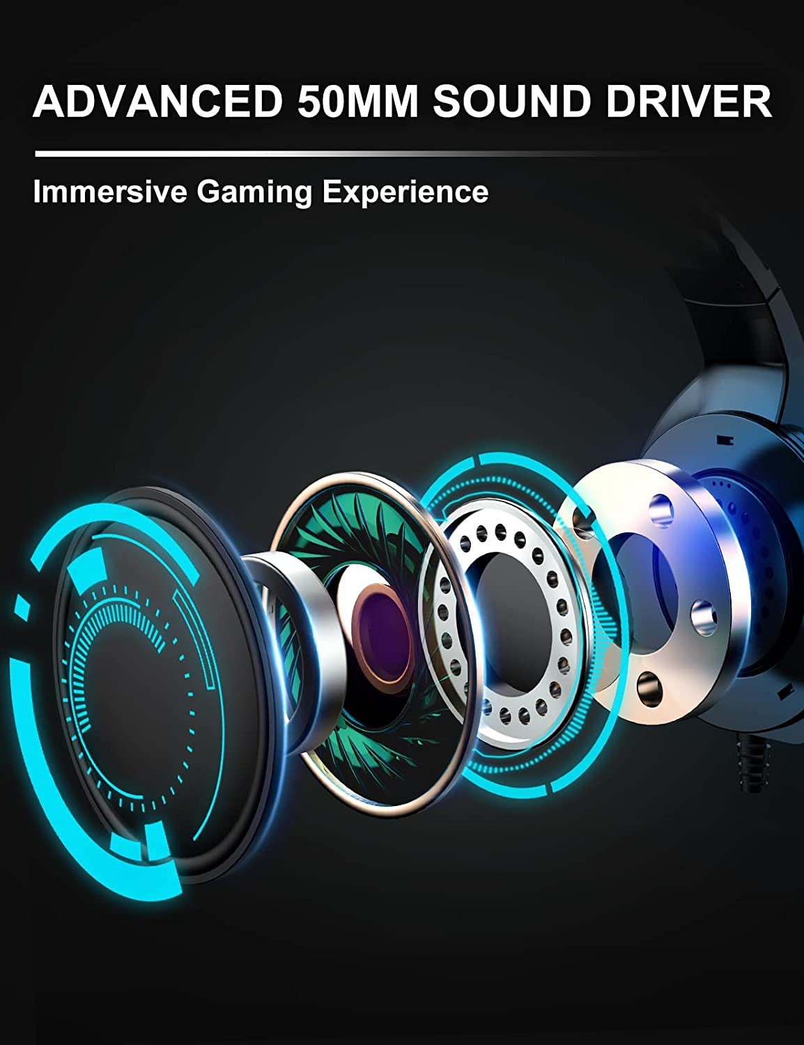Gaming Headset with Microphone, Compatible with PS4 PS5 Xbox One PC Laptop, Over-Ear Headphones with LED RGB Light, Noise Canceling Mic, 7.1 Stereo Surround Sound