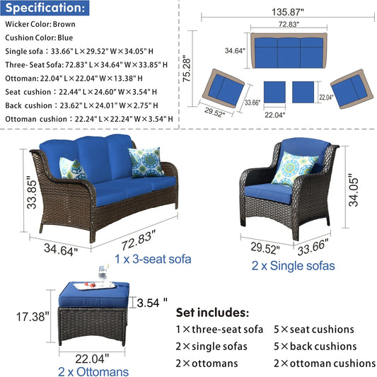 Row's Homes Wicker 5-Piece Patio Furniture Set