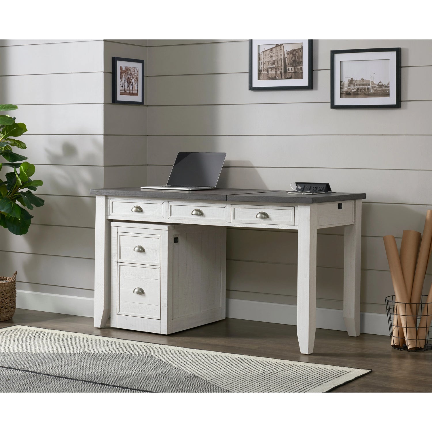 Standing option Lift-Top Desk with Fingerprint Lock White Stain and Grey