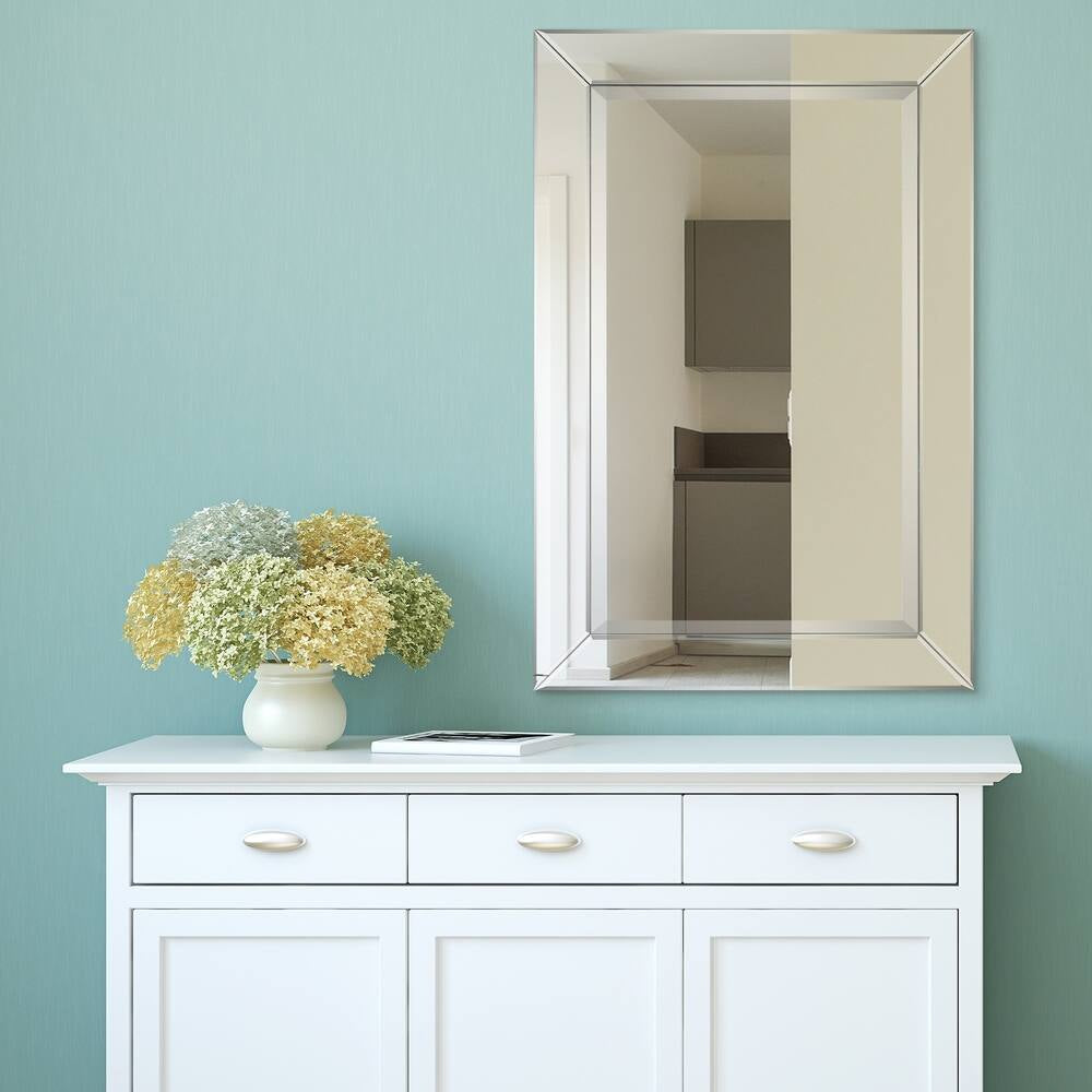 Beveled Rectangular Bathroom or Bedroom Wall Mirror 