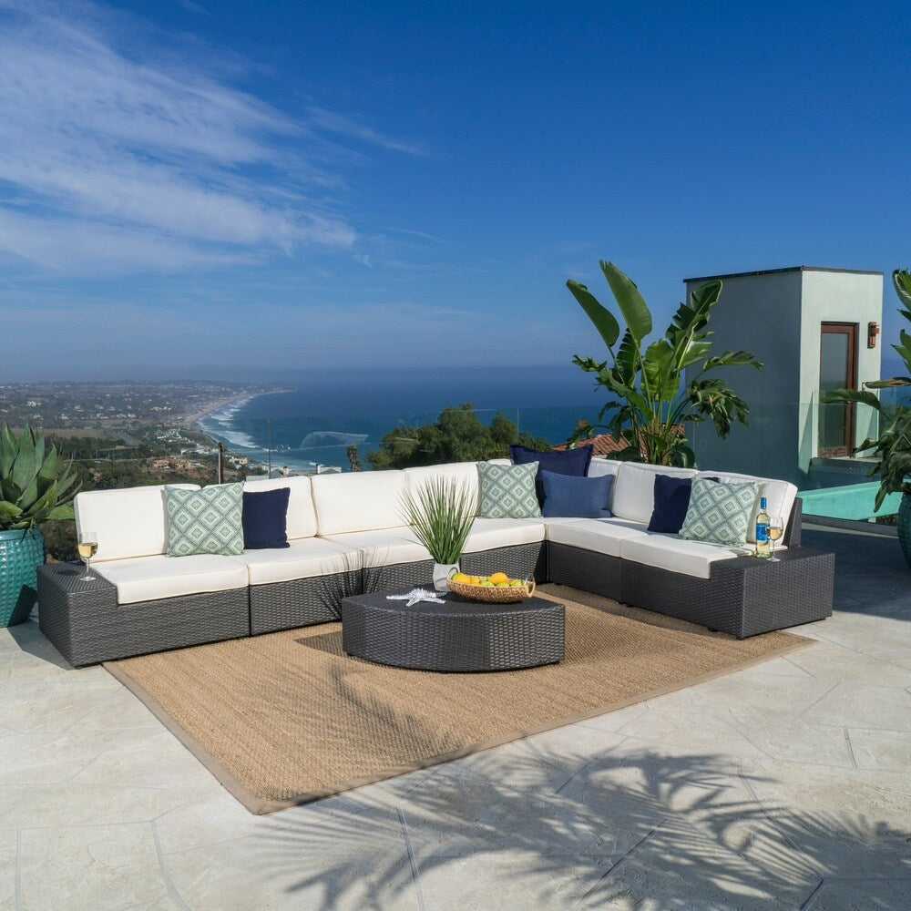 Santa Cruz Outdoor 8-Piece Wicker Sofa Set with Water Resistant Cushions by
