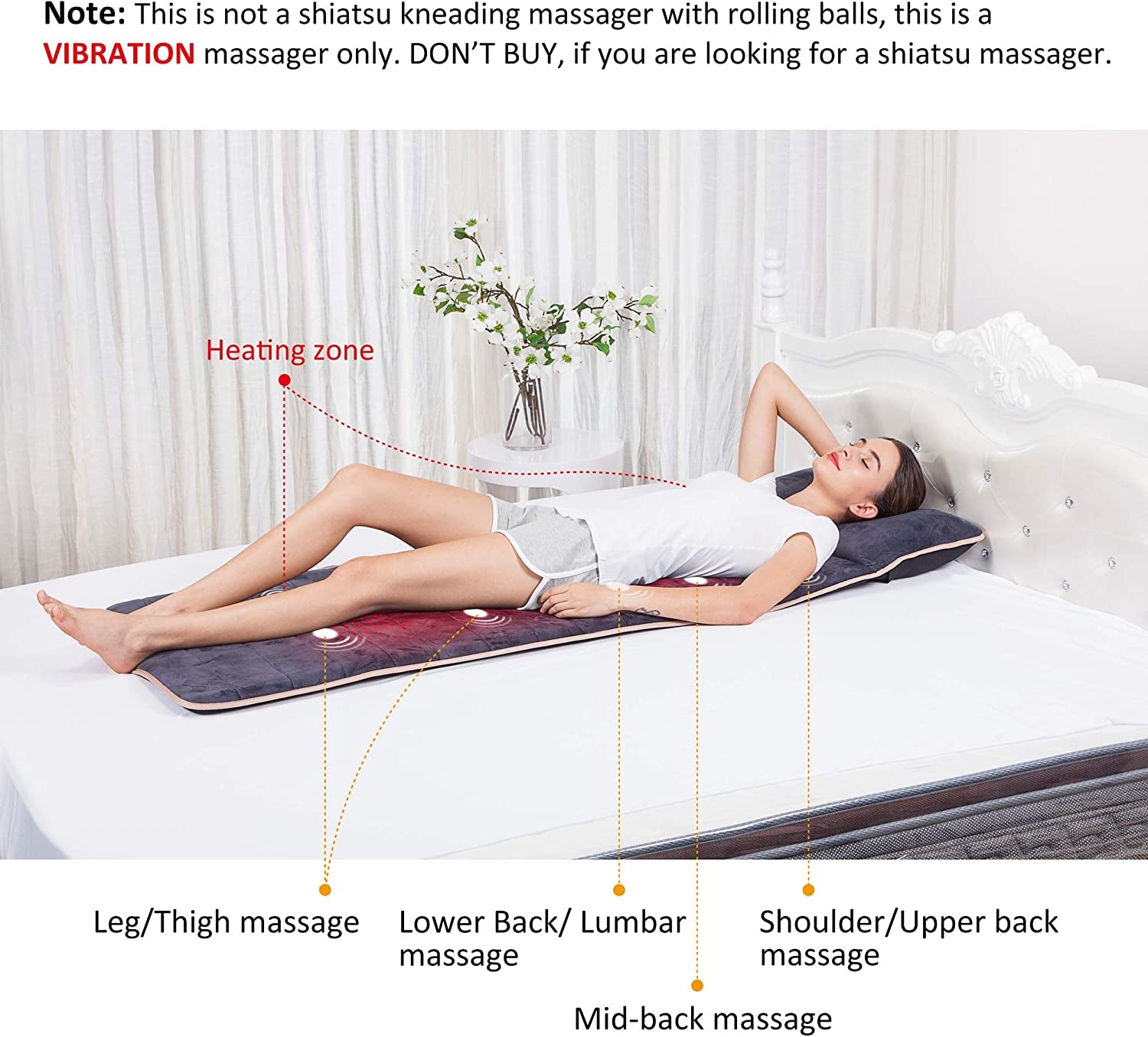 Massage Mat, Full Body Massage Pad with 10 Vibration Motors and 4 Therapy Heating Pad, Vibration Pad for Back, Waist, Legs Pain Relief,Gifts