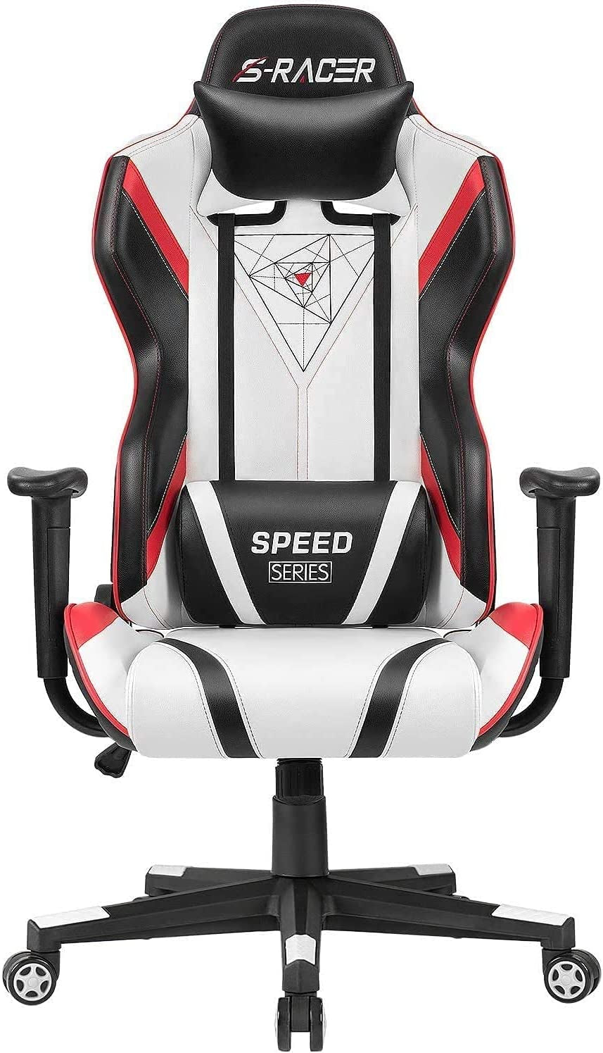 Gaming Chair Racing Office High Back PU Leather Chair Computer Desk Chair Video Game Chair Ergonomic Swivel Chair with Headrest and Lumbar Support (Black&White)