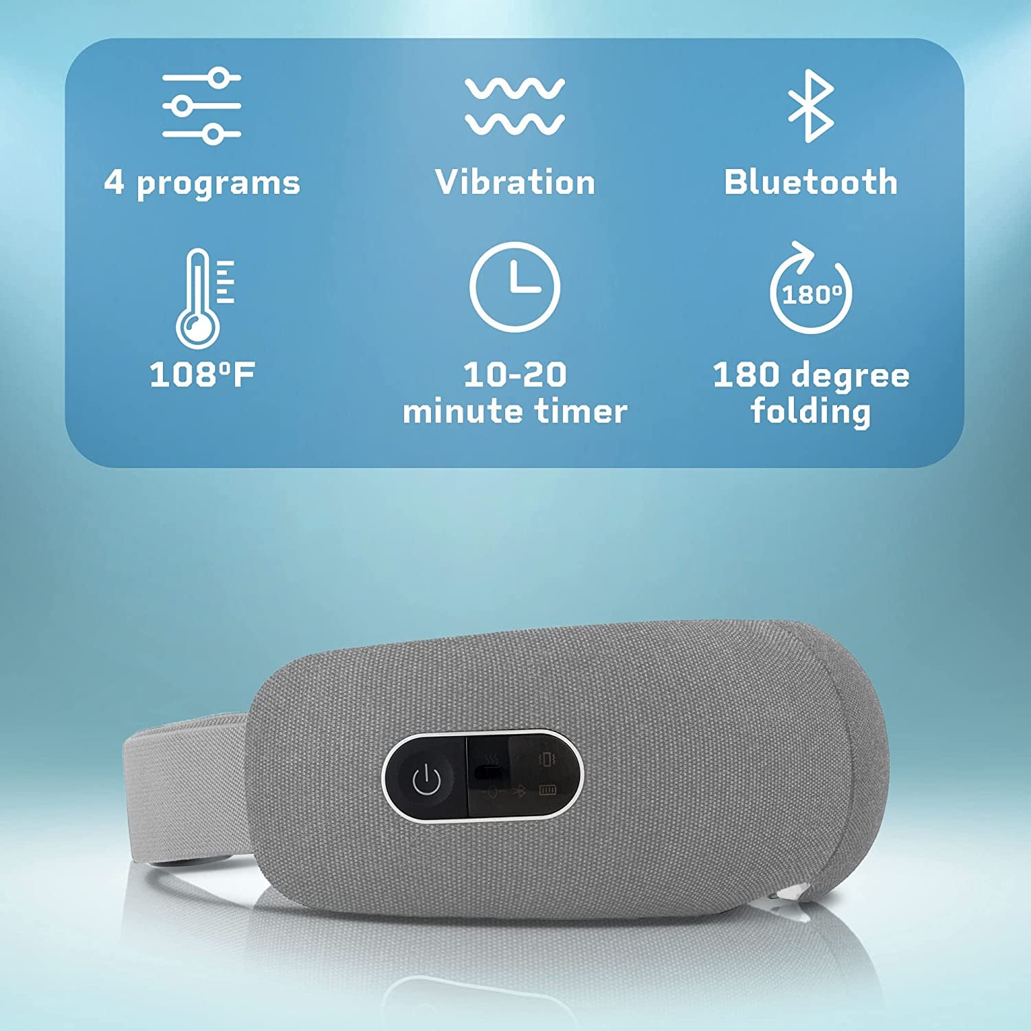 Eye Massager - Headache Relief Device - Smart Eye Massager for Migraines with Heat, Vibration and Bluetooth Music (Gray)