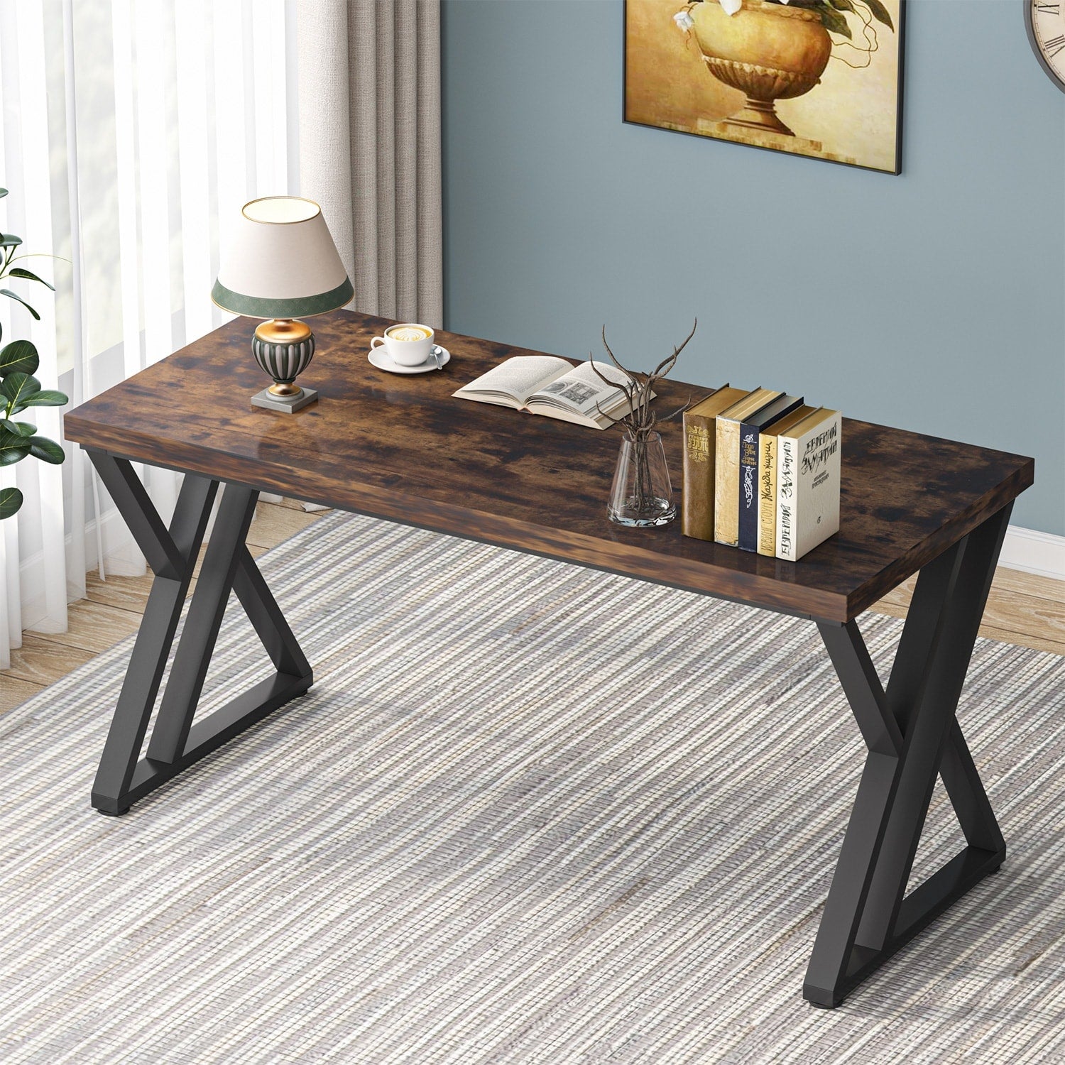 Tribesigns 55" Computer Desk, Heavy Duty Writing Desk with Extra Thicken Desktop & Stylish Metal Leg, Rustic Brown